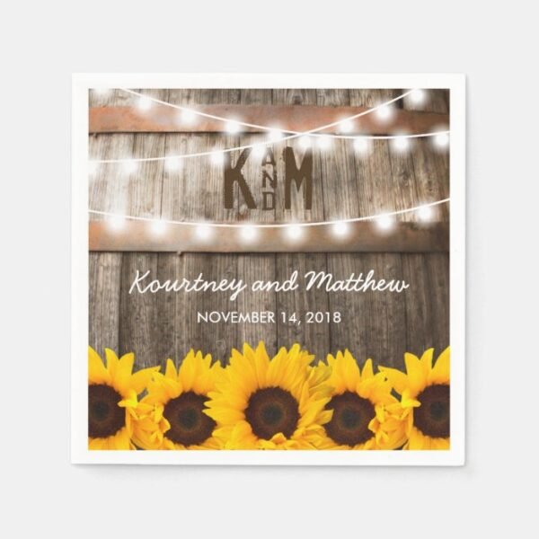 Rustic Country Wedding | Sunflower String Lights Napkins