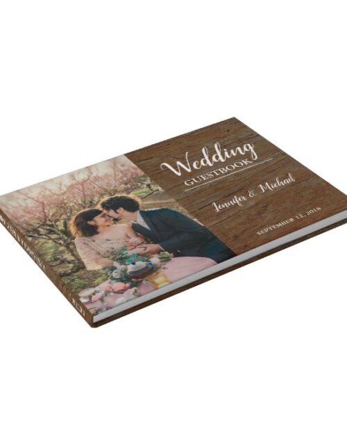 Rustic dark wood bride and groom photo Wedding Guest Book