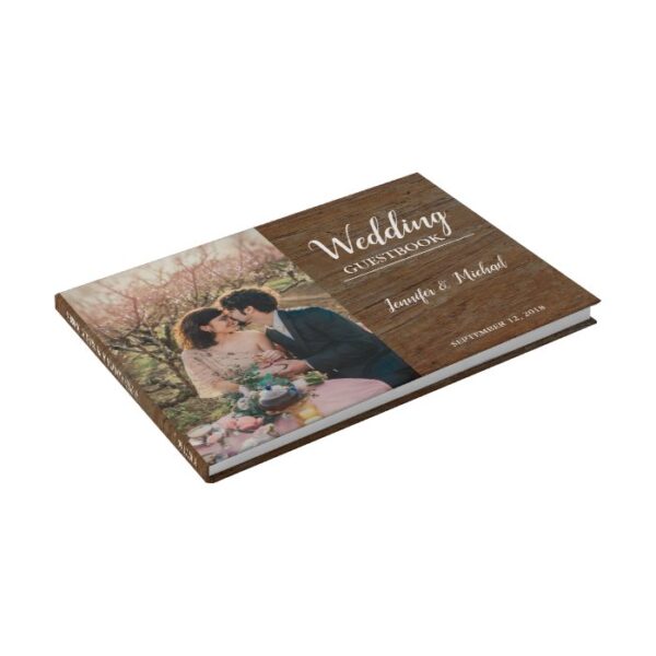Rustic dark wood bride and groom photo Wedding Guest Book
