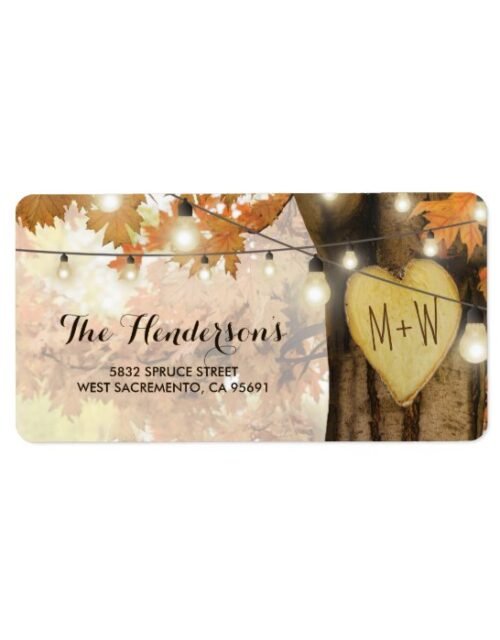 Rustic Fall Autumn Tree Twinkle Lights Wedding Label