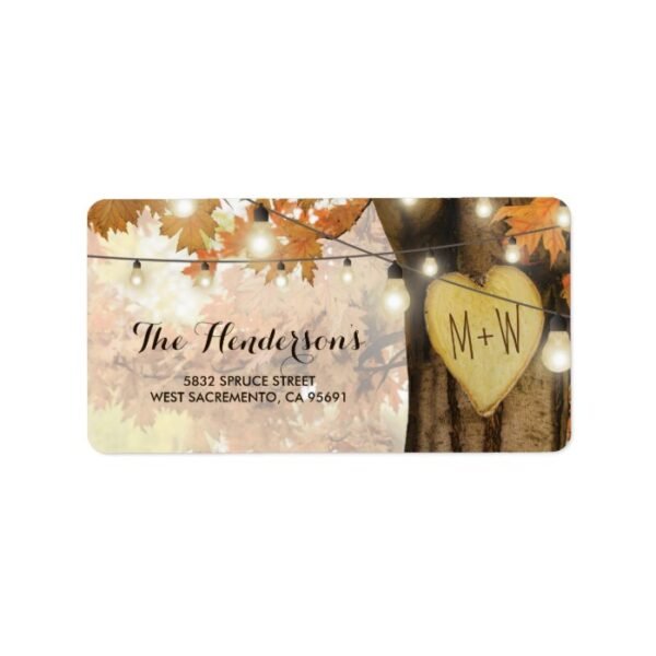 Rustic Fall Autumn Tree Twinkle Lights Wedding Label