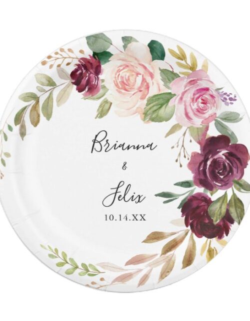 Rustic Floral and Botanical Foliage Wedding Cake Paper Plate