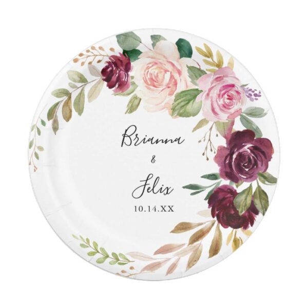 Rustic Floral and Botanical Foliage Wedding Cake Paper Plate