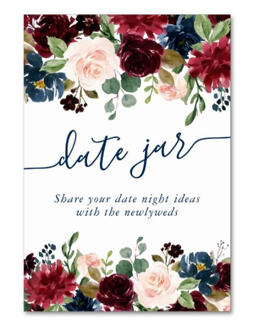 Rustic Floral | Navy Burgundy Boho Chic Date Night Table Number