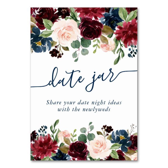 Rustic Floral | Navy Burgundy Boho Chic Date Night Table Number