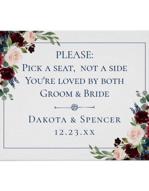 Rustic Floral | Navy Burgundy Pick a Seat Not Side Poster