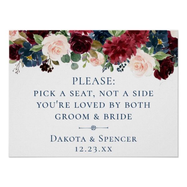 Rustic Floral | Navy Burgundy Pick Seat Not Side Poster