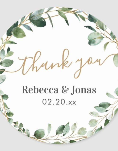 Rustic Greenery Eucalyptus Personalized Thank You Classic Round Sticker