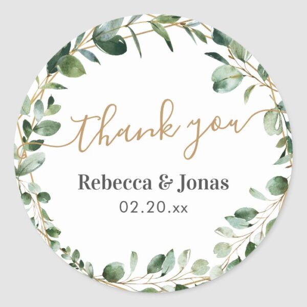 Rustic Greenery Eucalyptus Personalized Thank You Classic Round Sticker