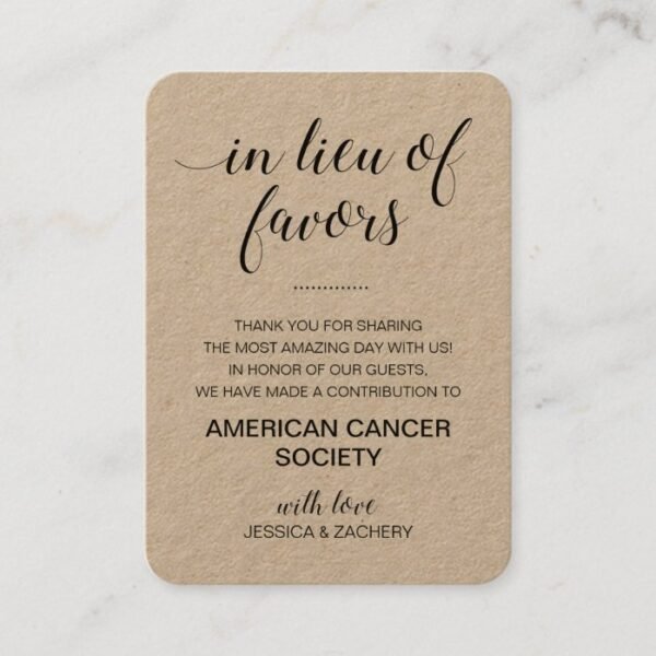 Rustic In Lieu Of Favors Charity Donation Wedding Place Card