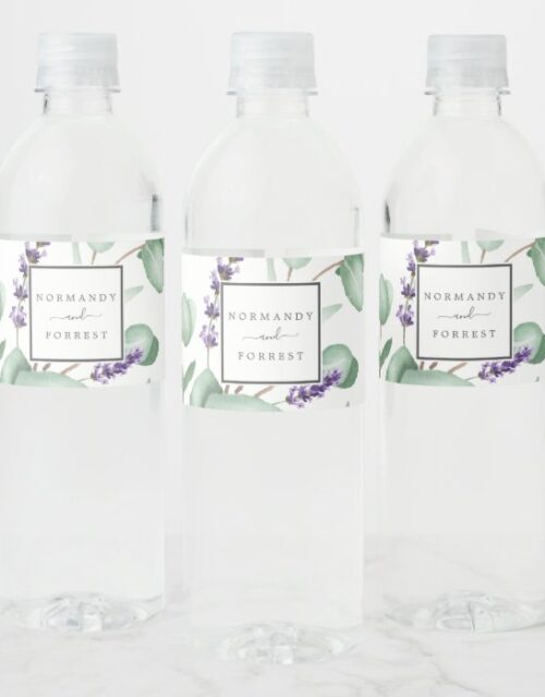 Rustic Lavender and Eucalyptus Wedding Water Bottle Label
