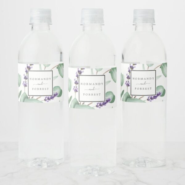 Rustic Lavender and Eucalyptus Wedding Water Bottle Label