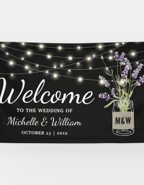 Rustic Lavender Mason Jar Lights Wedding Banner