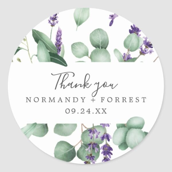 Rustic Lavender Thank You Favor Sticker