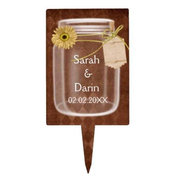 rustic mason jar  personalized cake picks