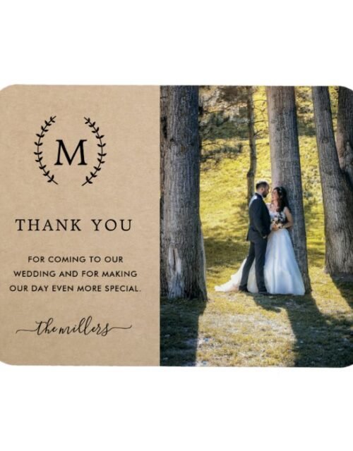 Rustic Monogram Kraft Wedding Photo Thank You Magnet