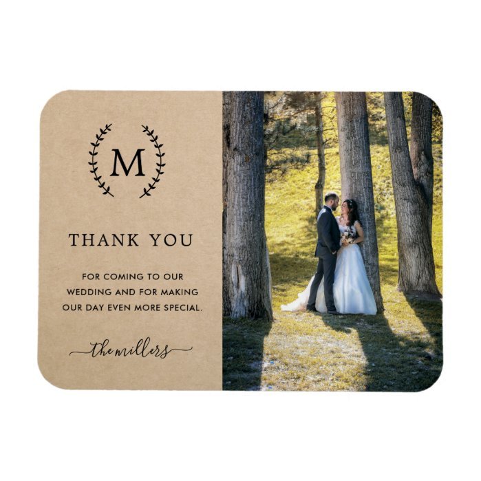 Rustic Monogram Kraft Wedding Photo Thank You Magnet