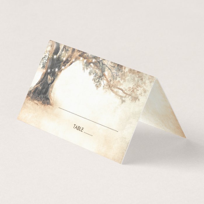 Rustic Oak Tree and Carved Heart Wedding Place Card