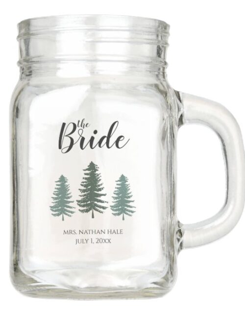 Rustic Pine Trees Bride Mason Jar