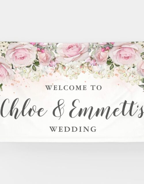 Rustic Pink and White Floral Wedding Banner