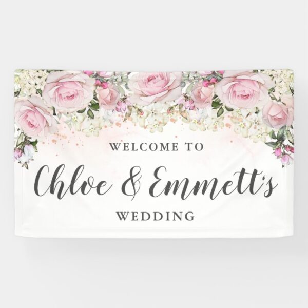 Rustic Pink and White Floral Wedding Banner