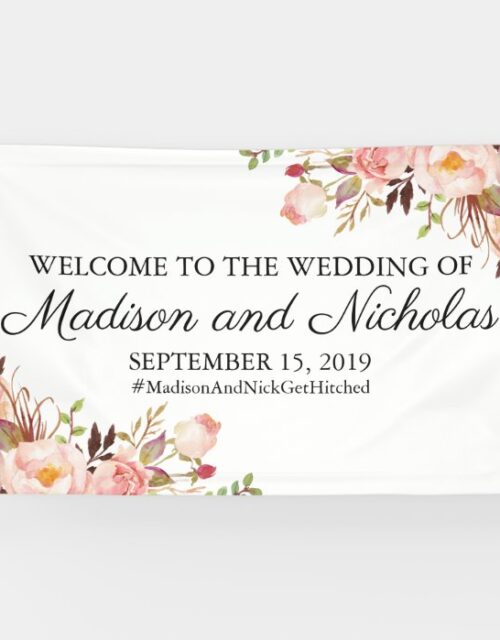 Rustic Pink Floral Wedding Banner Decoration