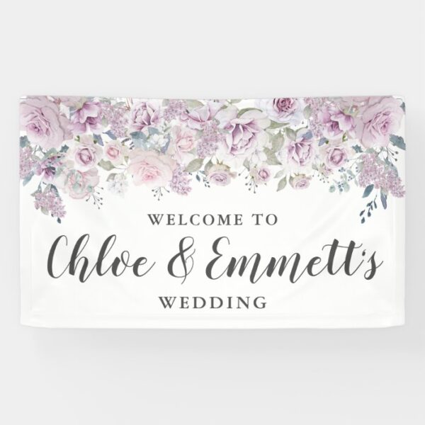 Rustic Purple  and White Floral Wedding Banner
