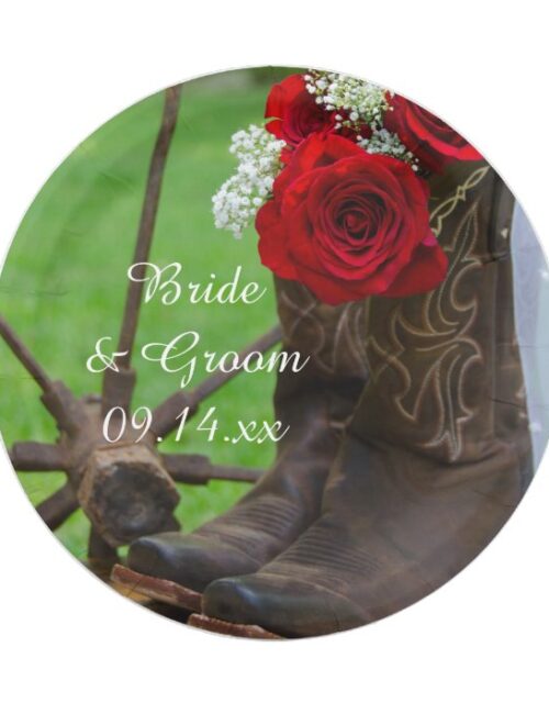 Rustic Red Roses and Cowboy Boots Western Wedding Paper Plate