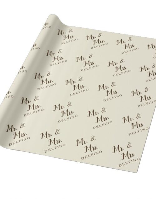 Rustic Script Newlywed Mr Mrs Just Married Custom Wrapping Paper