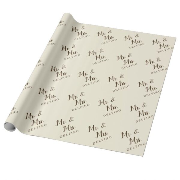 Rustic Script Newlywed Mr Mrs Just Married Custom Wrapping Paper