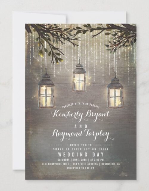 Rustic String Lights Lanterns Country Wedding Invitation
