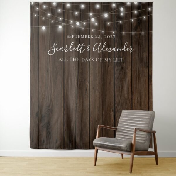 Rustic String Lights Wedding Backdrop