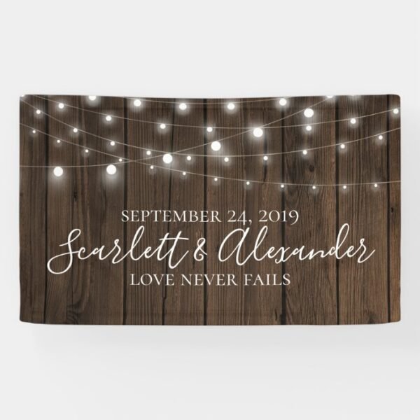 Rustic String Lights Wood Wedding Banner