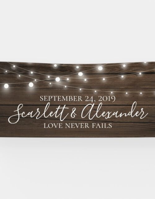 Rustic String Lights Wood Wedding Banner