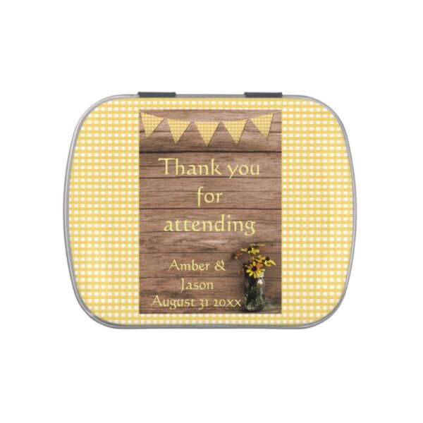 Rustic Sunflower and gingham wedding Jelly Belly Candy Tin