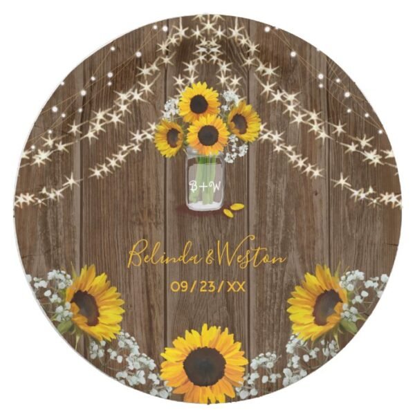 Rustic Sunflower and Mason Jar Wedding Paper Plate