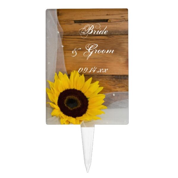 Rustic Sunflower and Veil Country Wedding Cake Topper