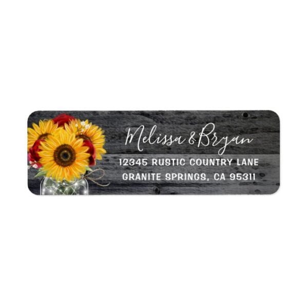 Rustic Sunflower Red Rose Wood Return Address Label