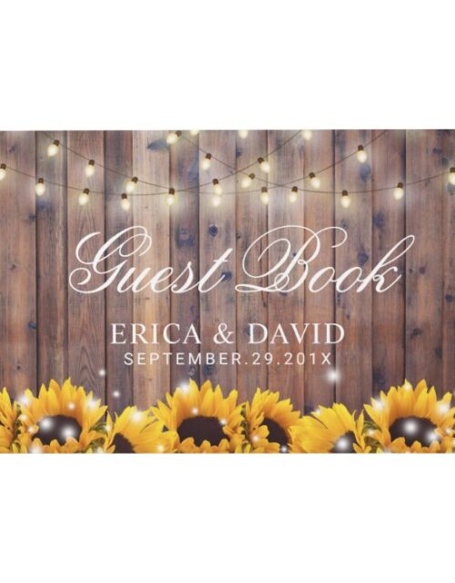 Rustic Sunflower & String Lights Country Wedding Guest Book