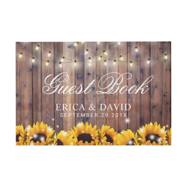 Rustic Sunflower & String Lights Country Wedding Guest Book