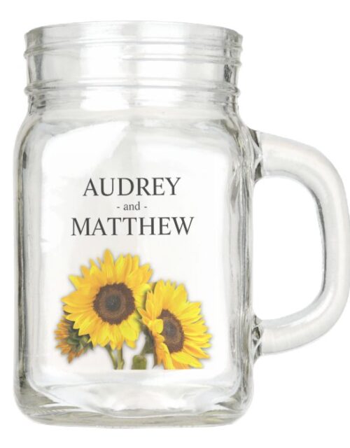 Rustic Sunflower Wedding Favor Personalized Mason Jar
