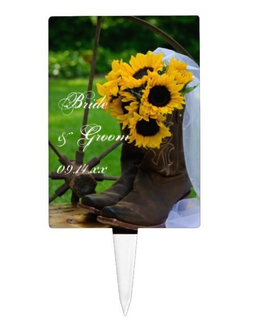 Rustic Sunflowers and Cowboy Boots Country Wedding Cake Topper
