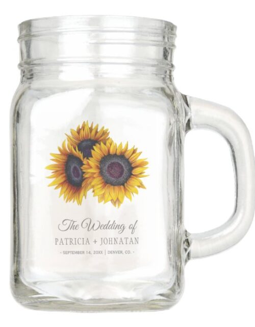Rustic sunflowers bouquets elegant wedding favor mason jar