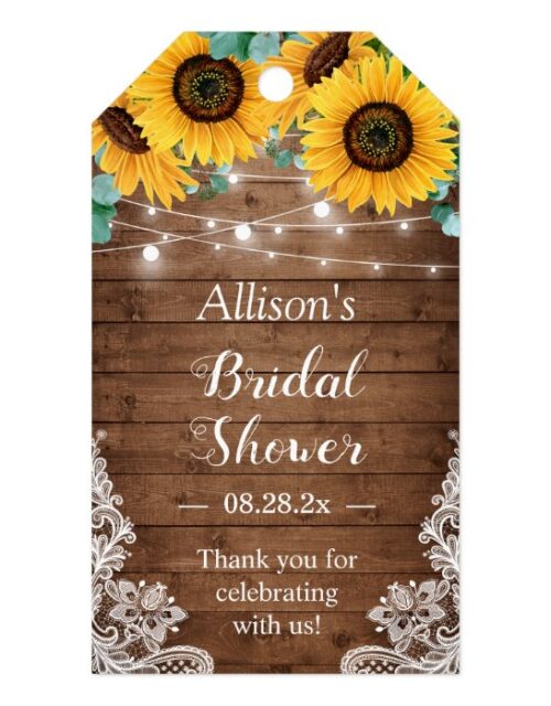 Rustic Sunflowers String Lights Baby Bridal Shower Gift Tags