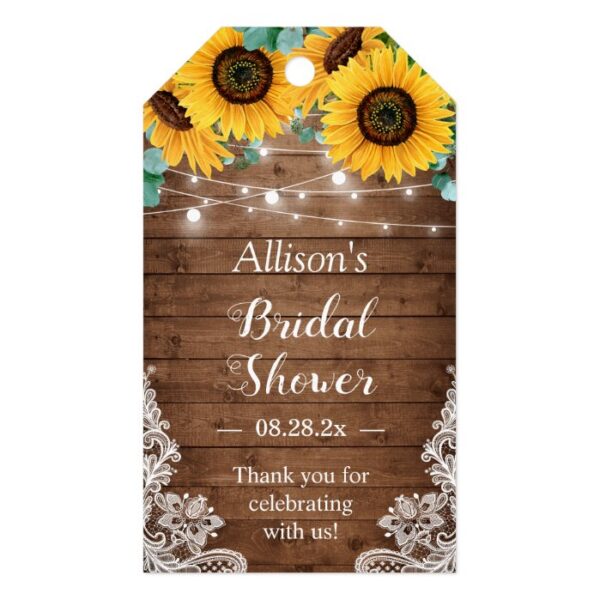 Rustic Sunflowers String Lights Baby Bridal Shower Gift Tags