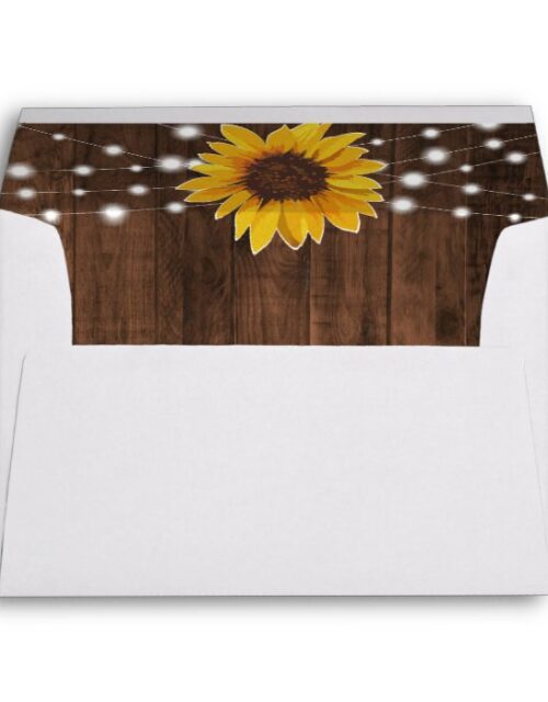 Rustic Sunflowers String Lights Wedding Invitation Envelope