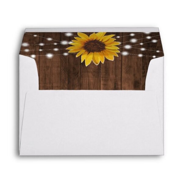 Rustic Sunflowers String Lights Wedding Invitation Envelope