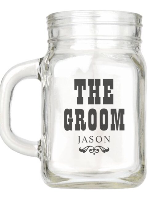 Rustic The Groom Black Wedding Monogram Mason Jar