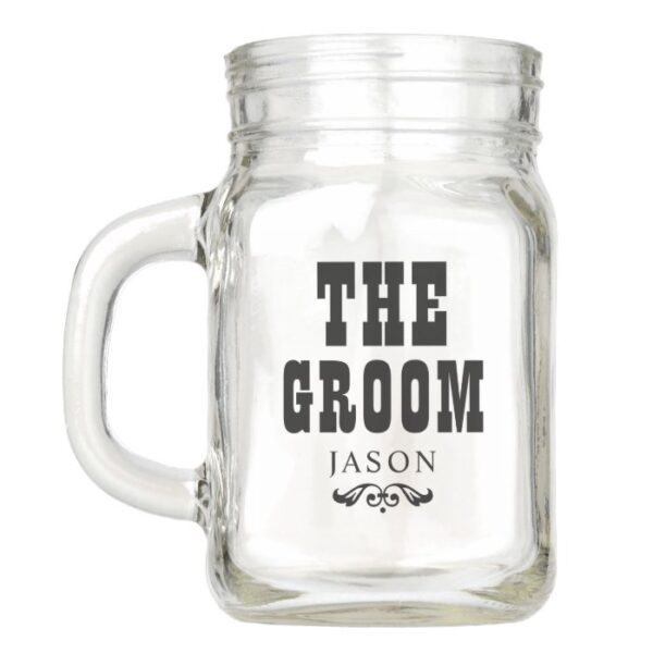 Rustic The Groom Black Wedding Monogram Mason Jar