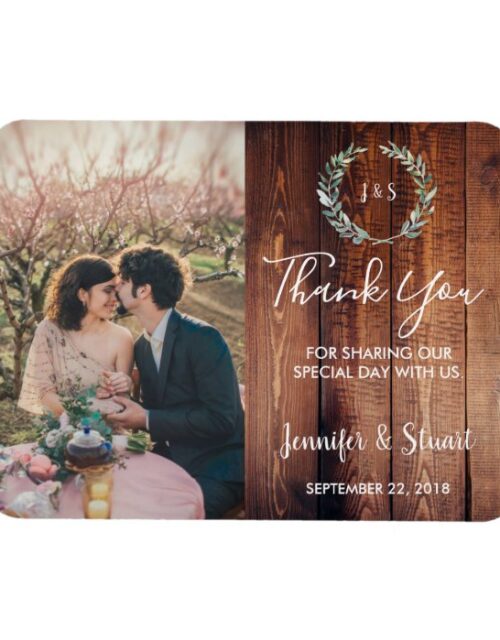 Rustic Watercolor leaves photo wedding Thank You Magnet